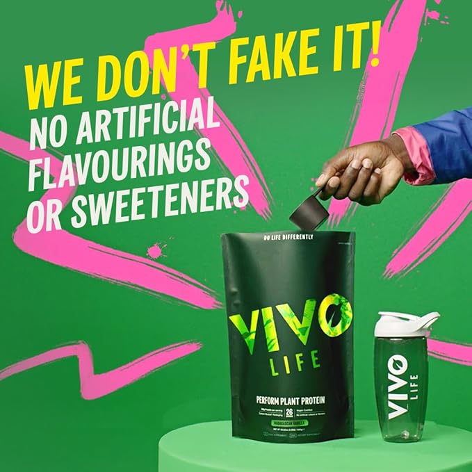 Vivo life Perform Plant Protein Powder - Pea & Hemp Protein Blend with BCAA (34.85 oz, Salted Maca Caramel)