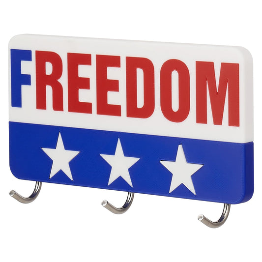 FREEDOM Key Holder for Wall, Patriotic Decor Key Hook with Removable Stars, 304 Stainless Steel 3-Hook Wall Mount for Entryway, Wall Mount Key Organizer for Keys, Bags, for Independence Day Home Decor