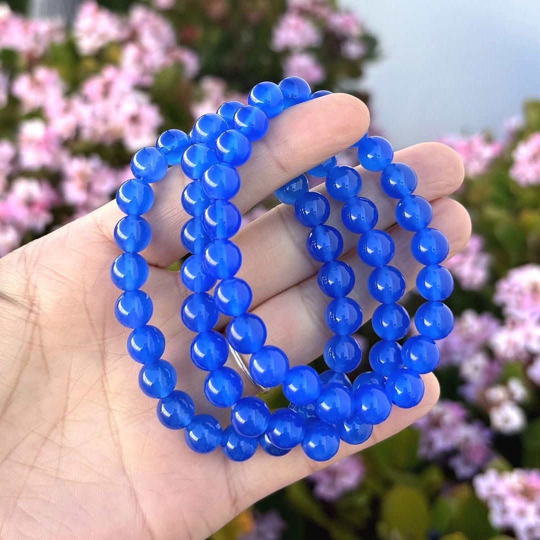 Adabele Real Natural Blue Agate Gemstone Beaded Bracelet 7 inch Stretch Chakra Healing Crystal Stone Jewelry Women Mom Gift (Unisex) GB8-18
