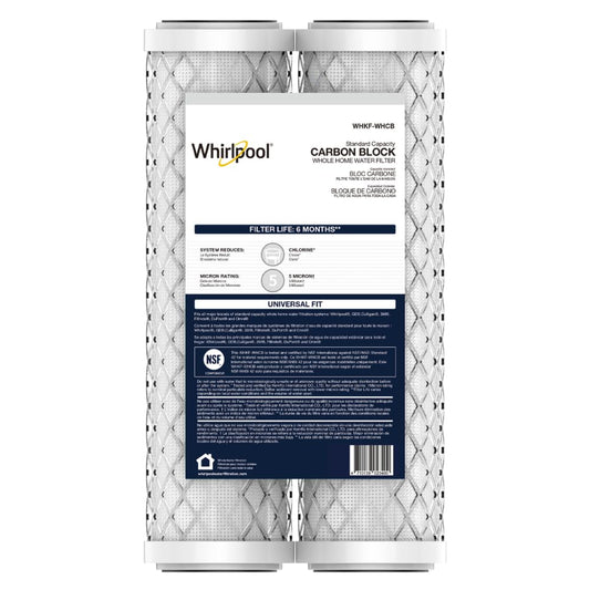 Whirlpool 10" x 2.5" Carbon Block Water Filter WHKF-WHCB, NSF Certified 5 Micron Reduces Chlorine and Sediment, 6-Month Life, CTO Replacement Cartridge Fits Home Filter Housing, Reverse Osmosis System