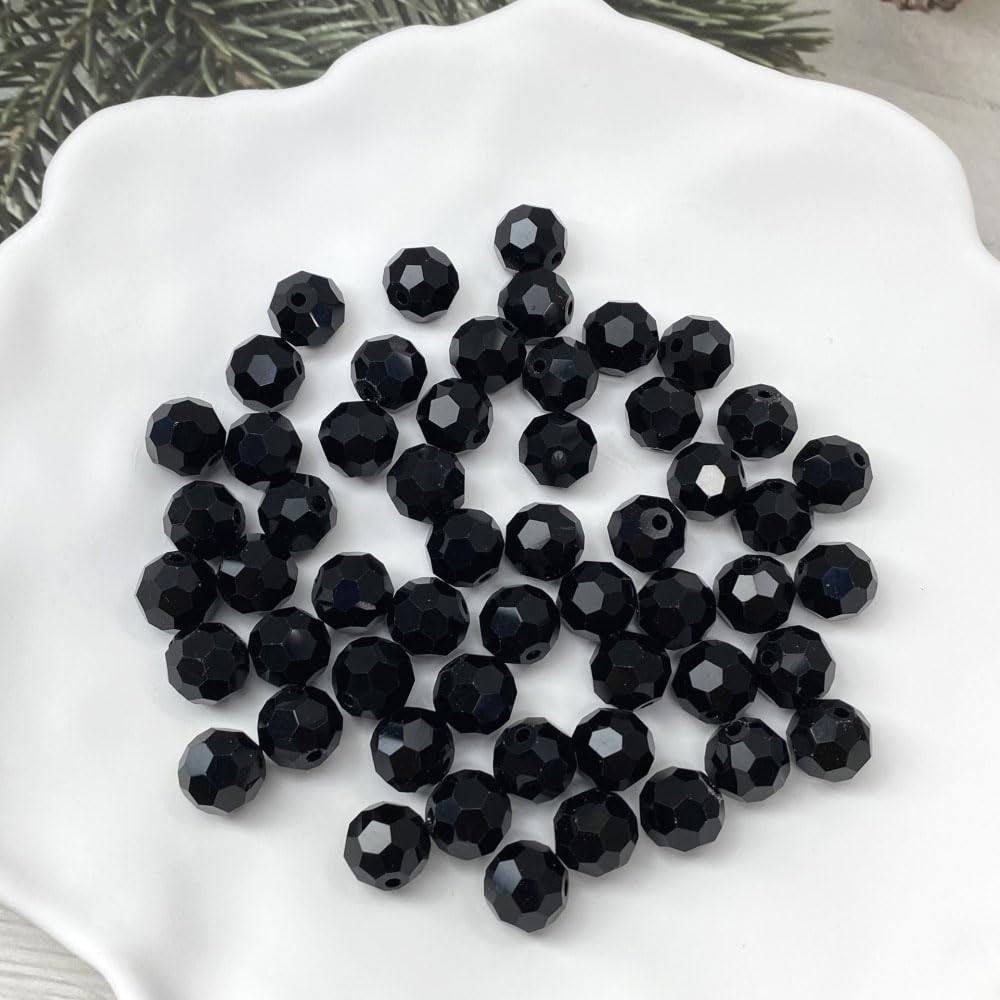 LIMAOLLY 70pcs 10mm Faceted Crystal Glass Beads Round Spacer Beads for Jewelry Making DIY Craft Making Necklace Bracelet Earring Wind Chimes Suncatchers Ornament(504-Black)