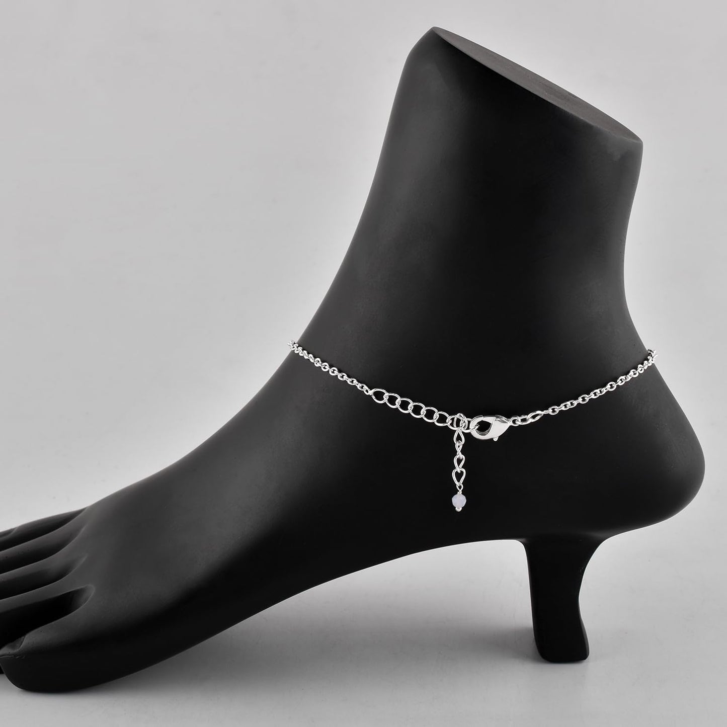 YANARA Blue lace Agate Ankle Bracelet for Women Jewelry, Natural Birthstone, Gemstone Beads, Handmade Dainty Anklet 9"+1.25" inch, 3mm Rounds, Chakra Energy Crystals, Silver Plated Chain