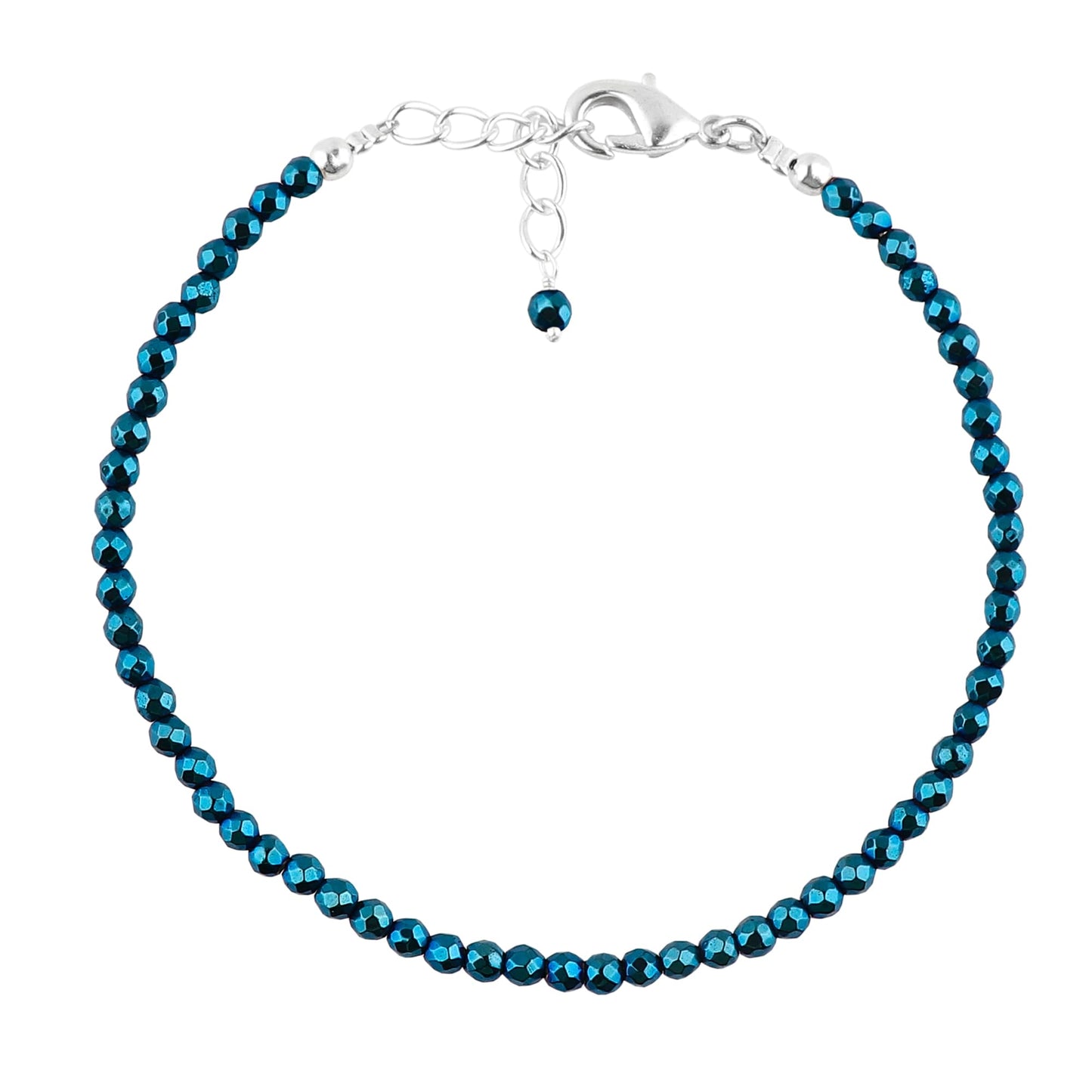 CRYSTALINES Genuine Blue Hametite Gemstone Bracelet, Faceted Beads Stones, Hypoallergenic Handmade Boho Jewelry for Women, Healing Crystals, Adjustable Silver Chain 7+1inch, Birthday Gift