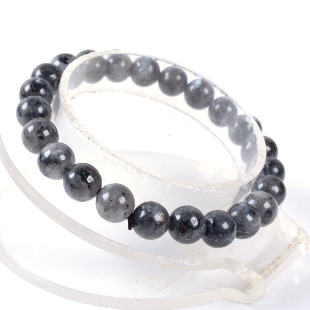 Justinstones Natural Black Labradorite Larvikite Gemstone 8mm Round Beads Stretch Bracelet 7 Inch Unisex