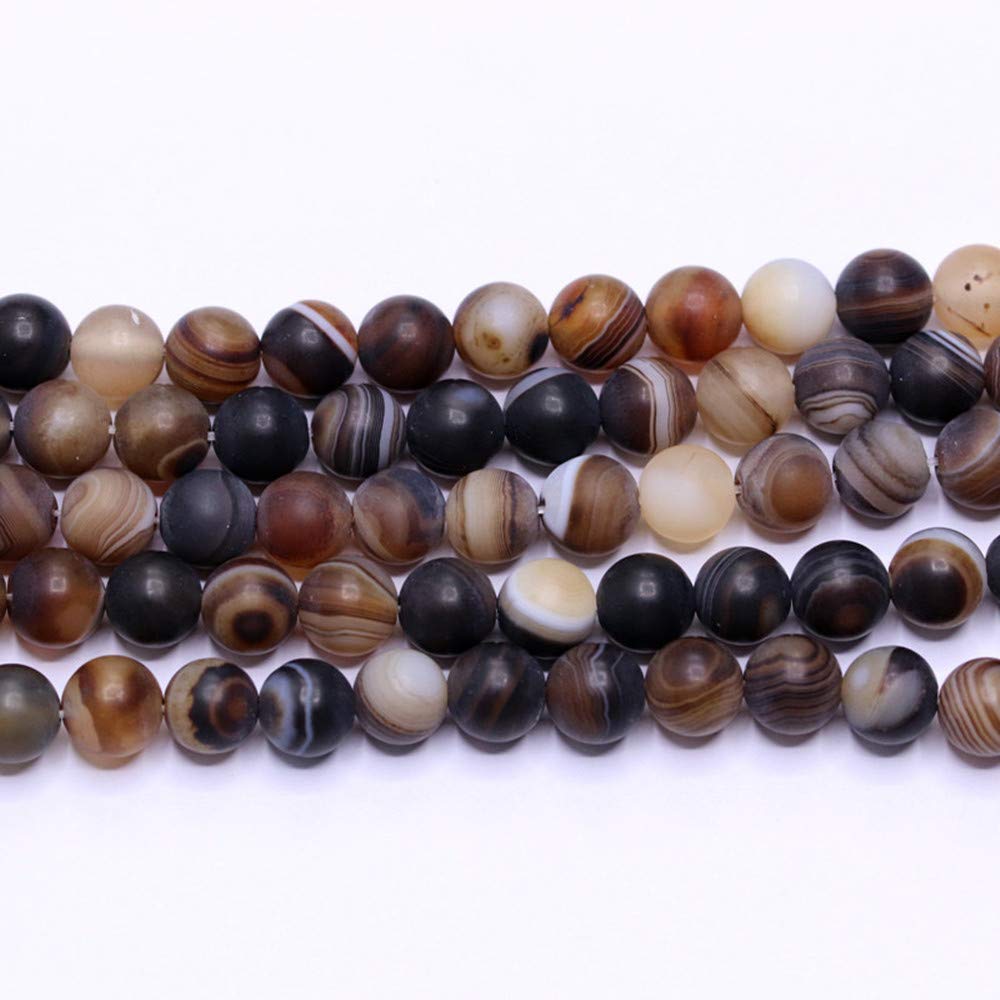 PLTbeads Natural Gemstone Loose Beads Smooth Round Approxi 15 inch DIY Bracelet Necklace for Jewelry Making (10mm, Matte Brown Stripe Agate)