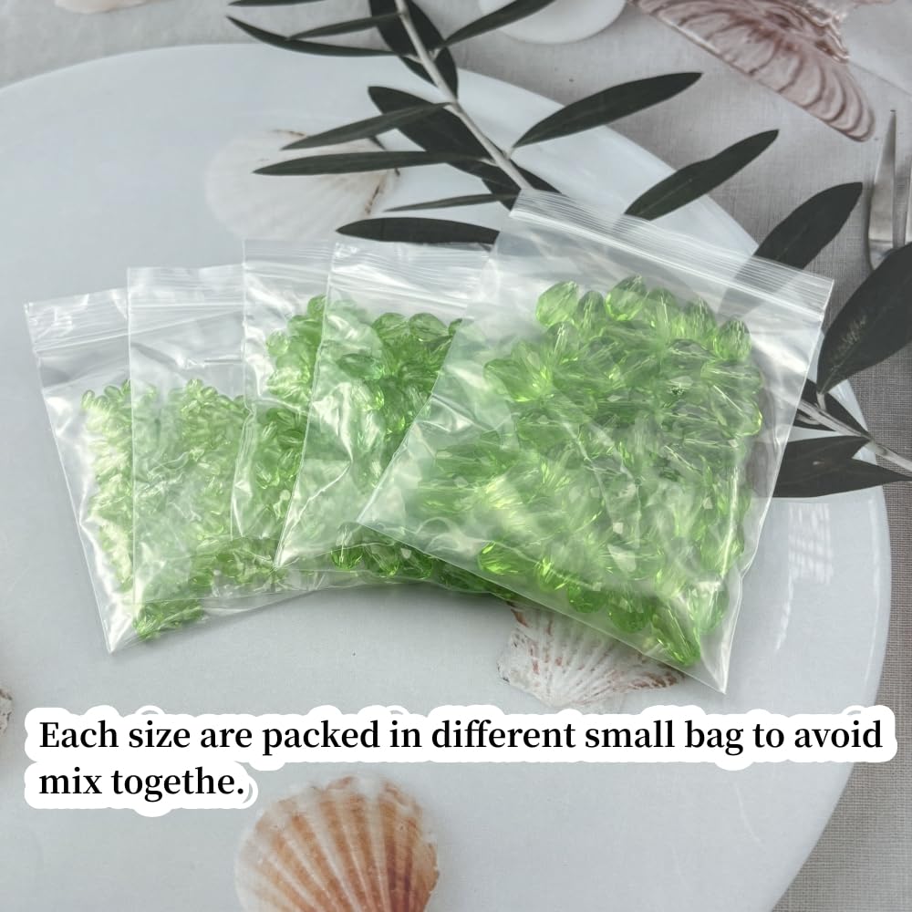 Xinhongo 340pcs Teardrop Crystal Glass Beads 3x5mm 4x6mm 6x8mm 8x12mm 10x15mm Vertical Hole Faceted Glass Spacer Beads for Necklace Bracelet Earrings DIY Jewelry Crafts(Light Green)