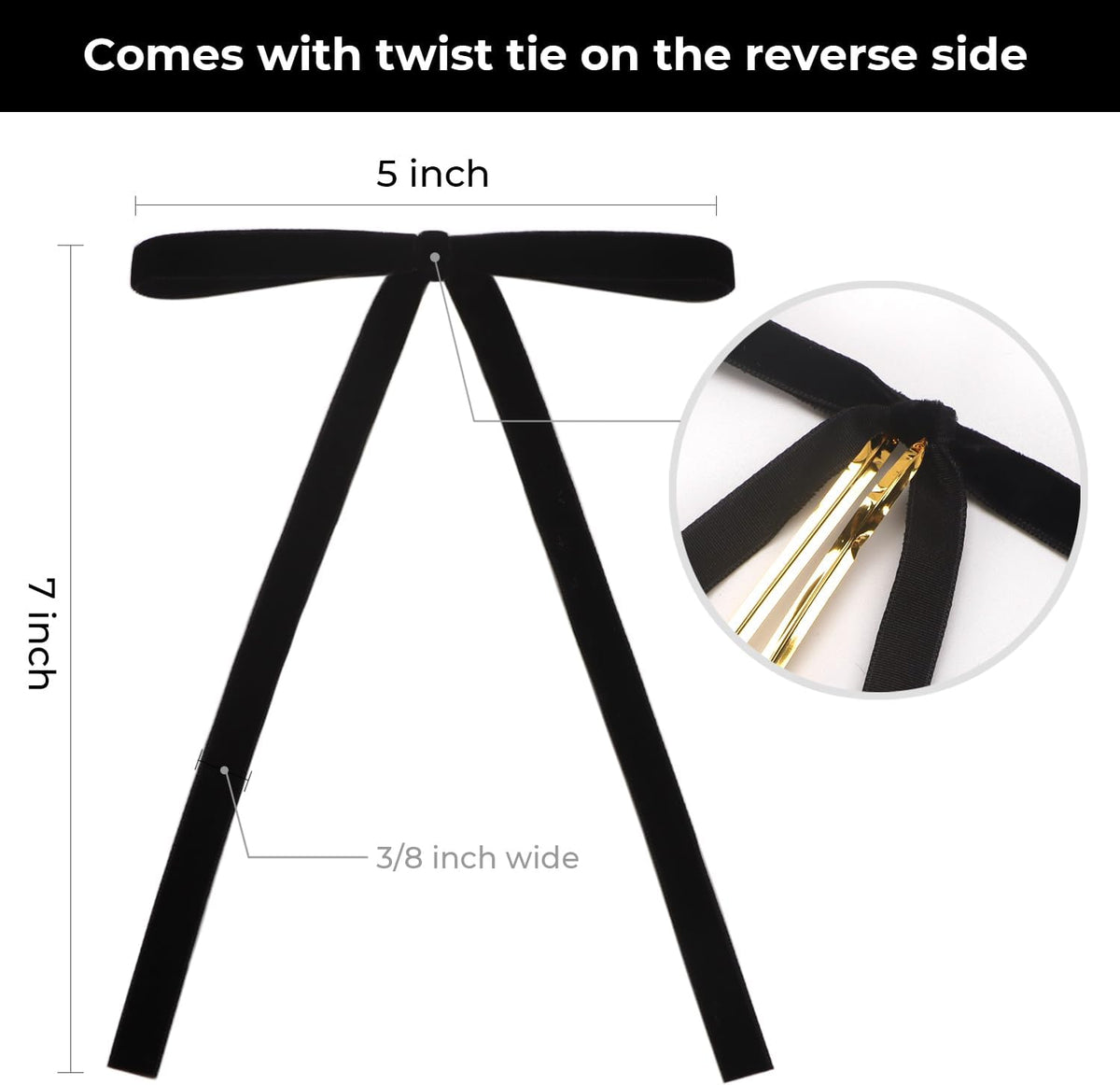Ribbli Black Velvet Bows - 24 Vintage Christmas Tree & Wreath Ribbon Bows | 5 x 7 Inch, 3/8 Inch Wide