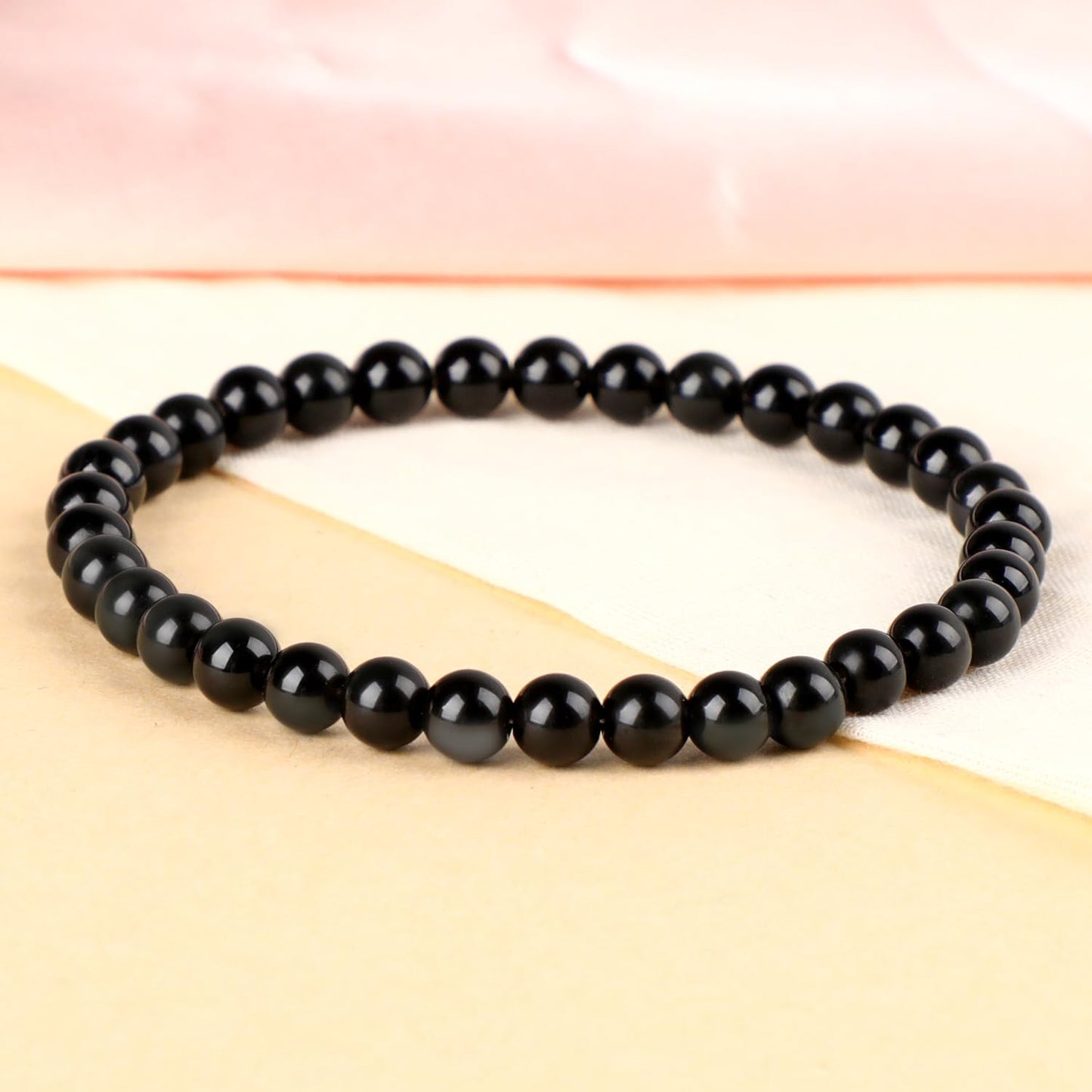 LPBeads Handmade Natural Gemstone Stretch Elastic 6m Black Obsidian Bracelet Healing Crystal Round Stone Beads Jewelry Gifts for Women Men