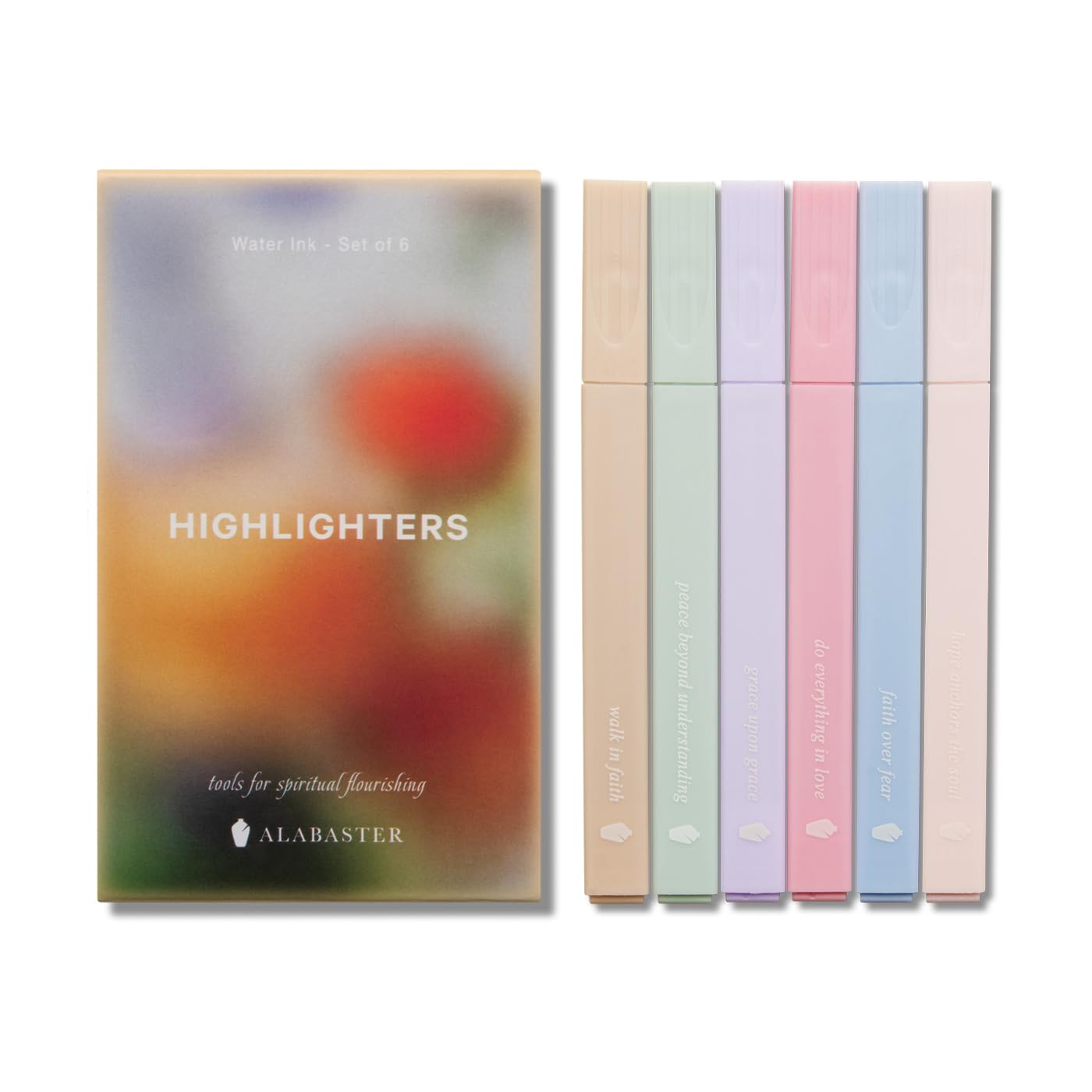ALABASTER Co. - No Bleed Pastel Highlighter Set, 6 Pcs, Chisel Tip, Muted Pastel Colors, Bible Study Supplies