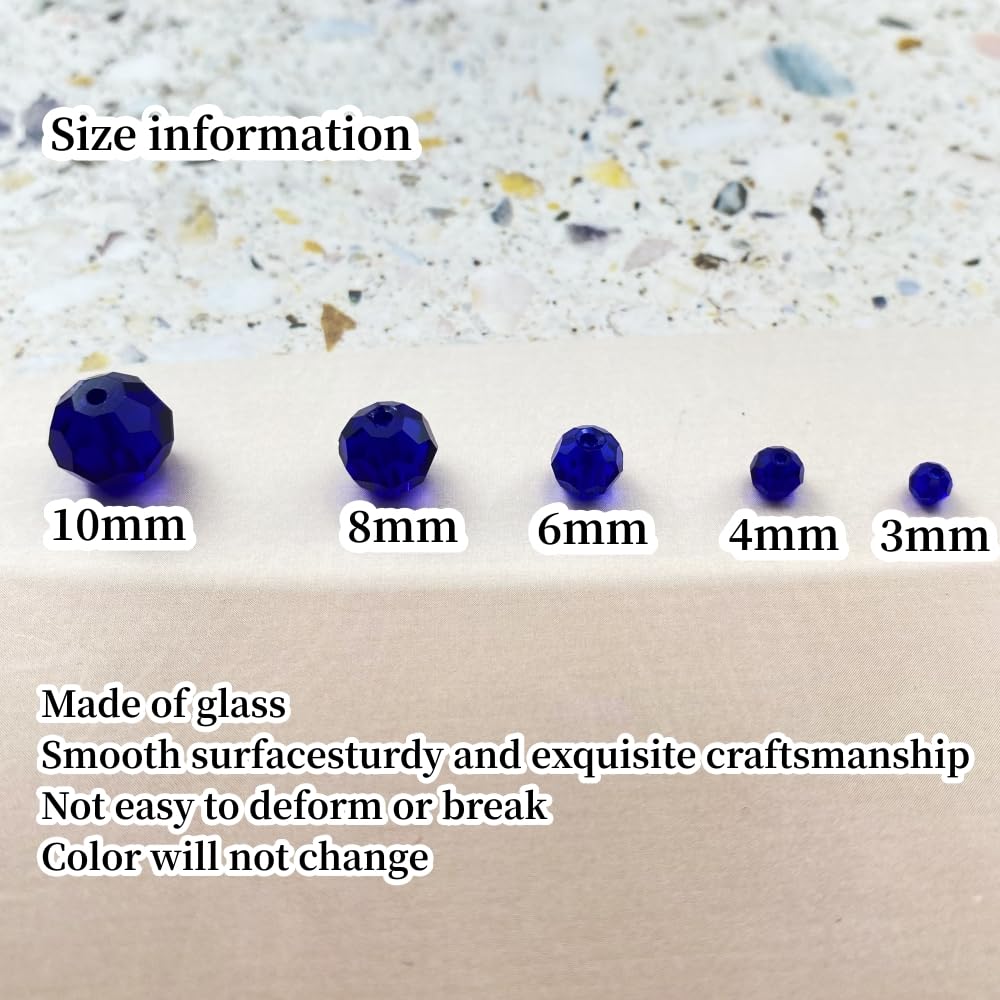 Xinhongo Crystal Glass Beads 50 Pieces 10mm Round Faceted Glass Spacer Beads for Jewelry Making Bracelet Earring Necklace DIY Craft Supplies(Deep Blue)