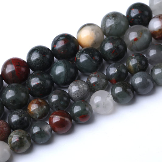 36PCS 10MM Natural African Bloodstone Stone Beads Energy Healing Beads for DIY Jewelry Bracelet Necklace Making for Jewelry Making15Inch