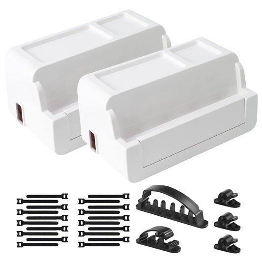 LZLOOK 2 Pack Cable Management Box for Home, Office & Desk, Cord Organizer Box for Computer, TV Wires Hub, Pet Friendly Cord Hider Box, Safe ABS Material (White)