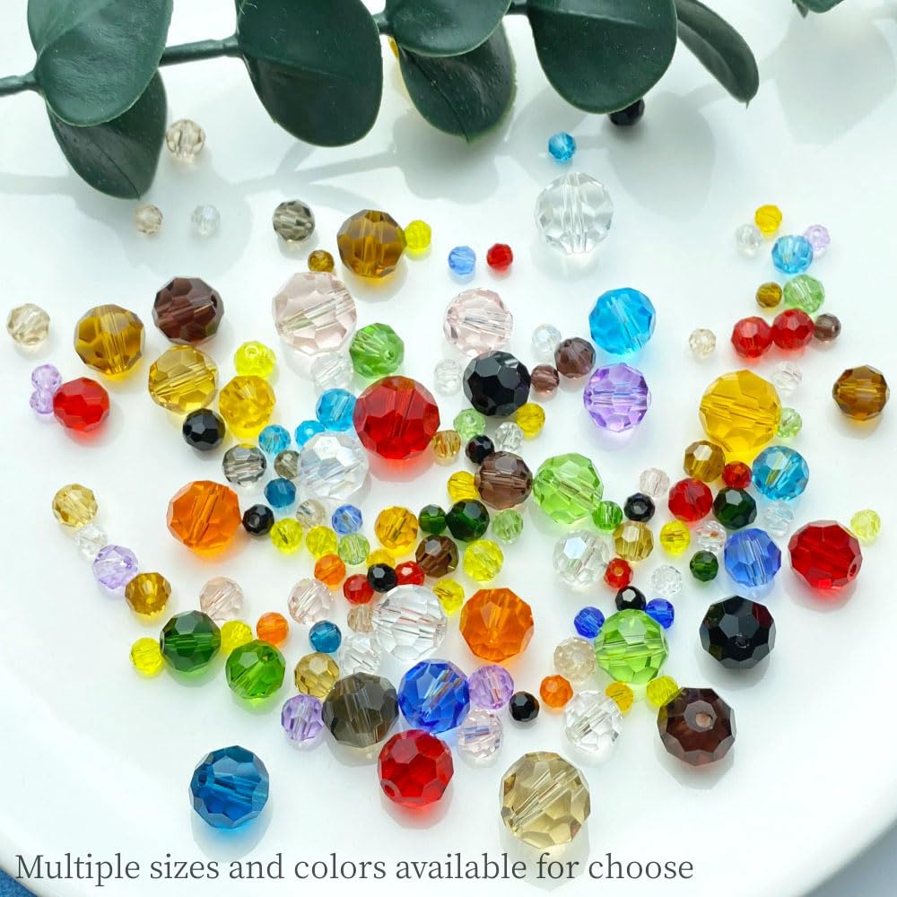 LIMAOLLY 140pcs 8mm Faceted Crystal Glass Beads Round Spacer Beads for Jewelry Making DIY Craft Making Necklace Bracelet Earring Wind Chimes Suncatchers Ornament(515-Gold Champagne)