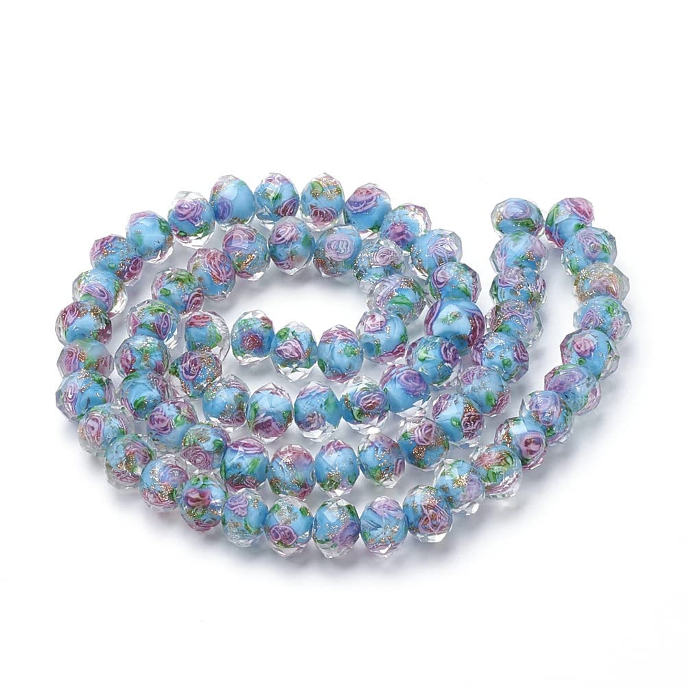 PH PandaHall 45pcs 9~12mm Gold Sand Lampwork Beads Glass Handmade Round Loose Beads for Rosary Making Jewelry Craft Making with 2mm Hole - Deep Sky Blue
