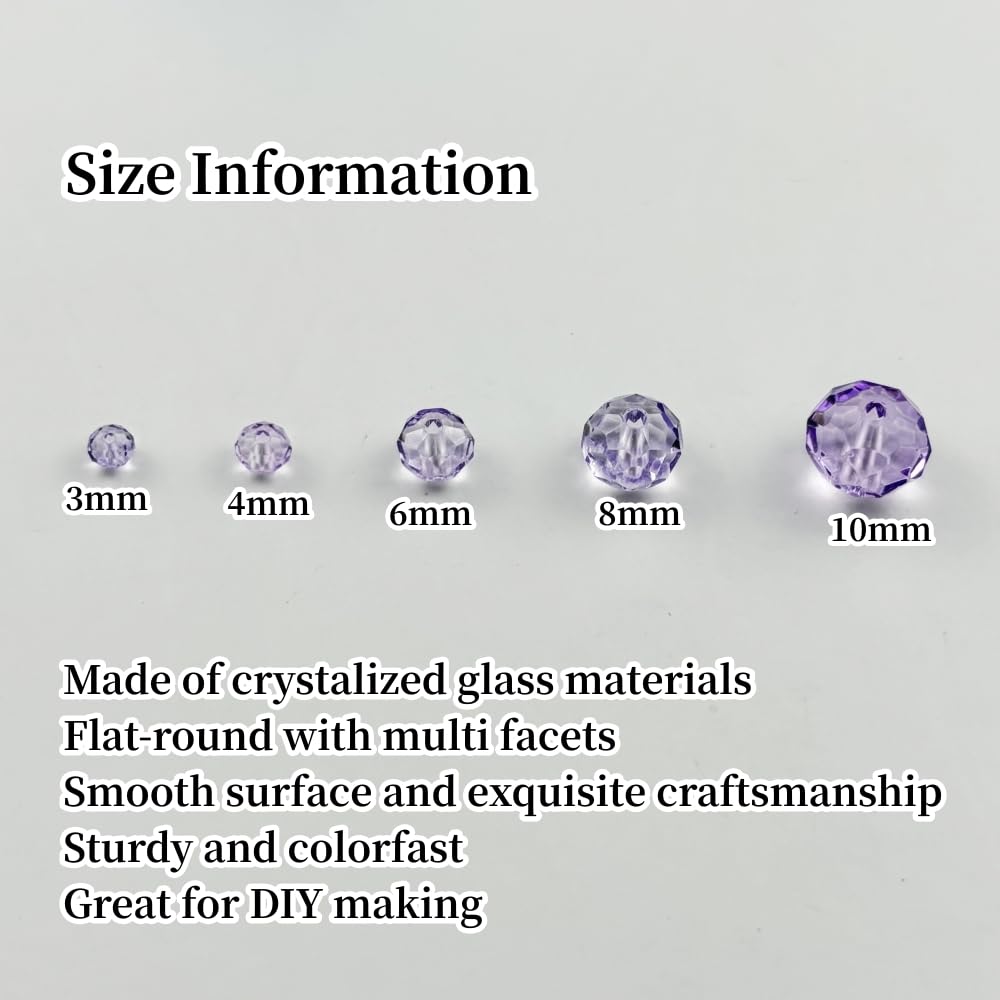 YUEXIGO 250pcs 6mm Crystal Glass Beads for Jewelry Making, Faceted Rondelle Glass Spacer Beads for Wind Chimes Bracelet Earring Necklace DIY Craft(Crystal Purple)