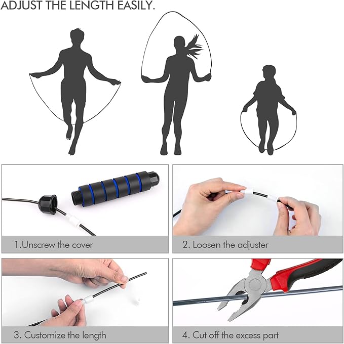 Jump Rope, Tangle-Free Rapid Speed Jumping Rope Cable with Ball Bearings for Women, Men, and Kids, Adjustable Steel Jump Rope with Foam Handles for Home Gym Exercise Fitness Workout Equipment & Slim Body