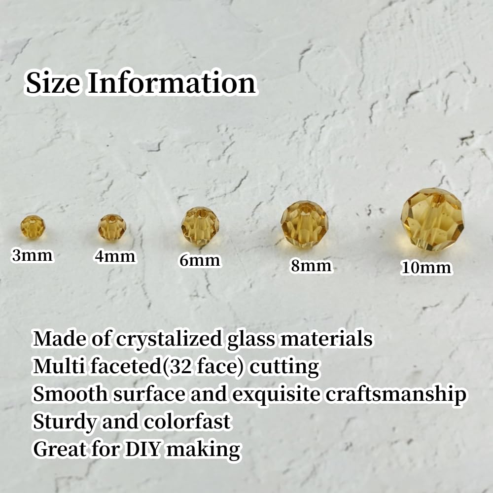 YUEXIGO 400pcs 4mm Round Crystal Glass Beads for Jewelry Making, Faceted Crystal Glass Spacer Beads for Bracelet Earring Necklace DIY Craft(Gold Champagne)