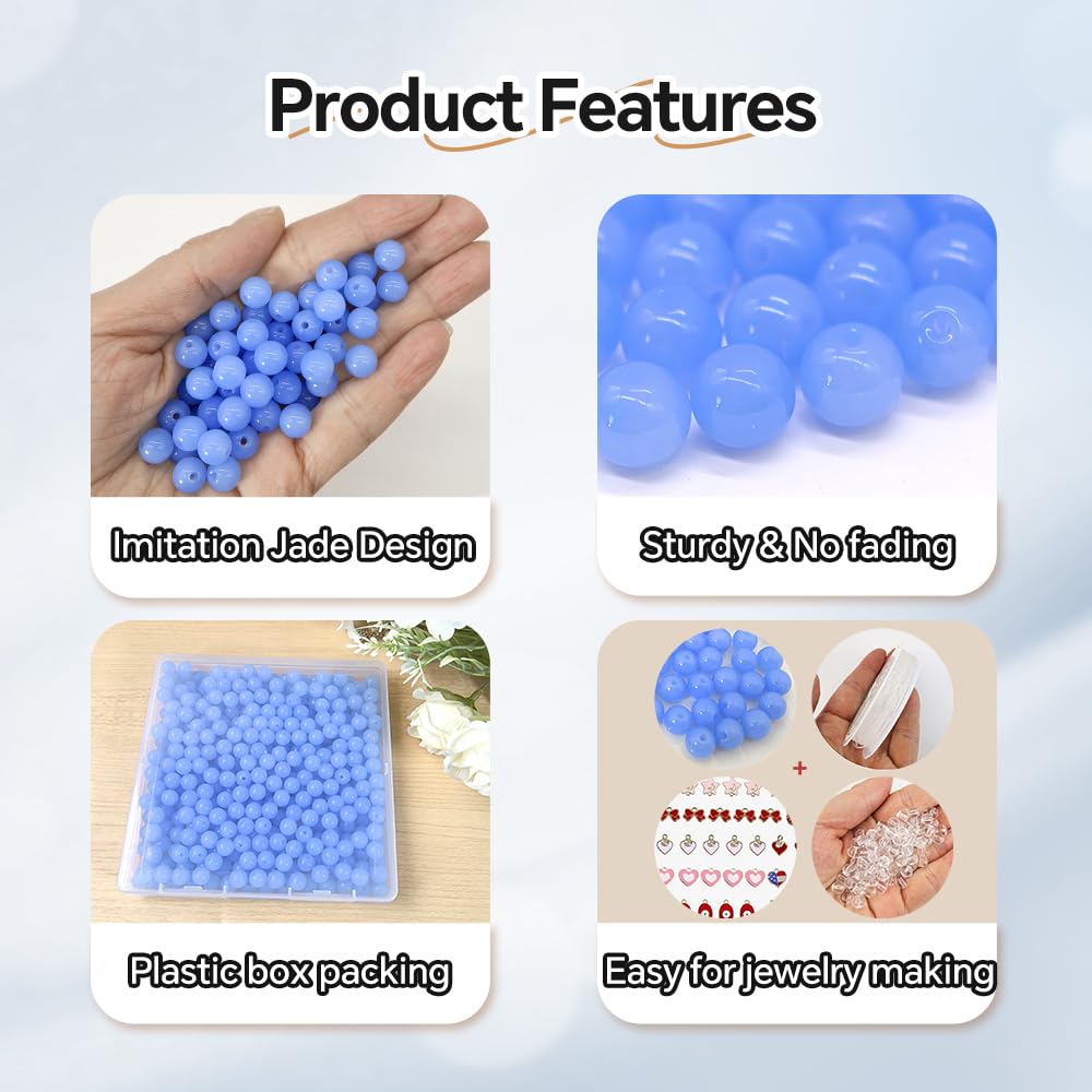 PAMIR TONG 400pcs 8mm Lt Blue Round Glass Beads for Bracelet Pretty Smooth Loose Beads for Necklace-Earring-Jewelry Making-Home Decor and DIY Crafts & Projects