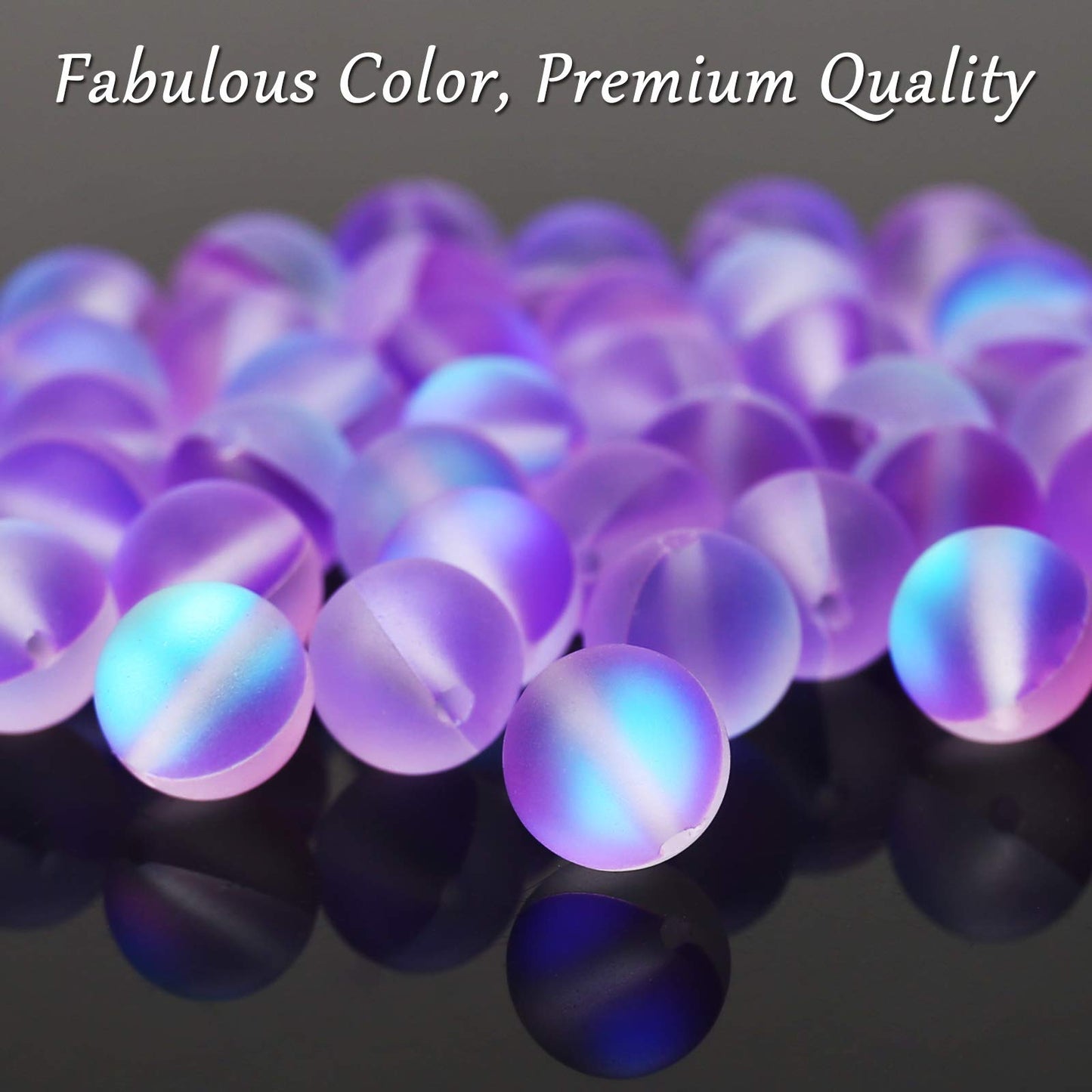 Matte Purple Aurora Crystal Glass Beads, 8MM Frosted Glitter Shining Mermaid Round Loose Beads, Rainbow Holographic Synthetic Moonstone for Jewelry Making DIY Bracelet