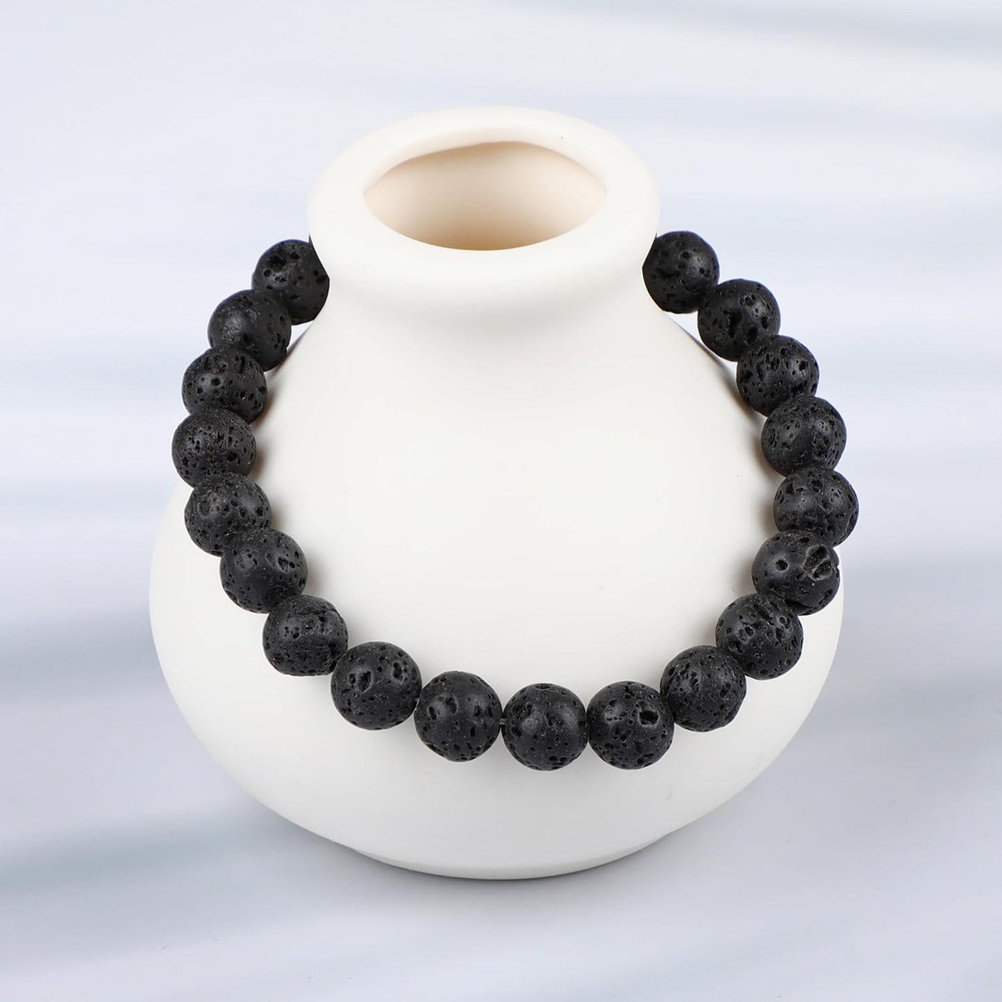 LPBeads Handmade Natural Gemstone Stretch Elastic 8mm Black Lava Bracelet Healing Crystal Round Stone Beads Jewelry Gifts for Women Men