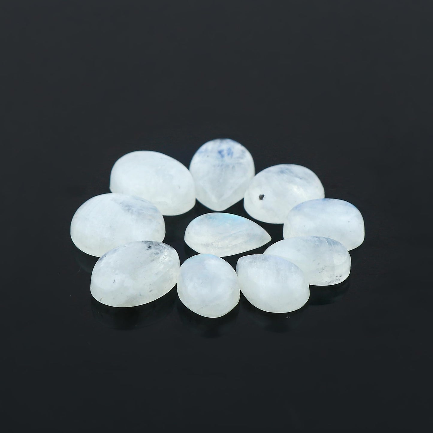 CRYSTALIS (Pack of 5) Rainbow Moonstone (15-20mm) Natural Loose Gemstone Wholesale Bulk Cabochons Jewelry Making Supply, Chakra Healing Polished Stones, Wire Wrapping, DIY, Gem Collection