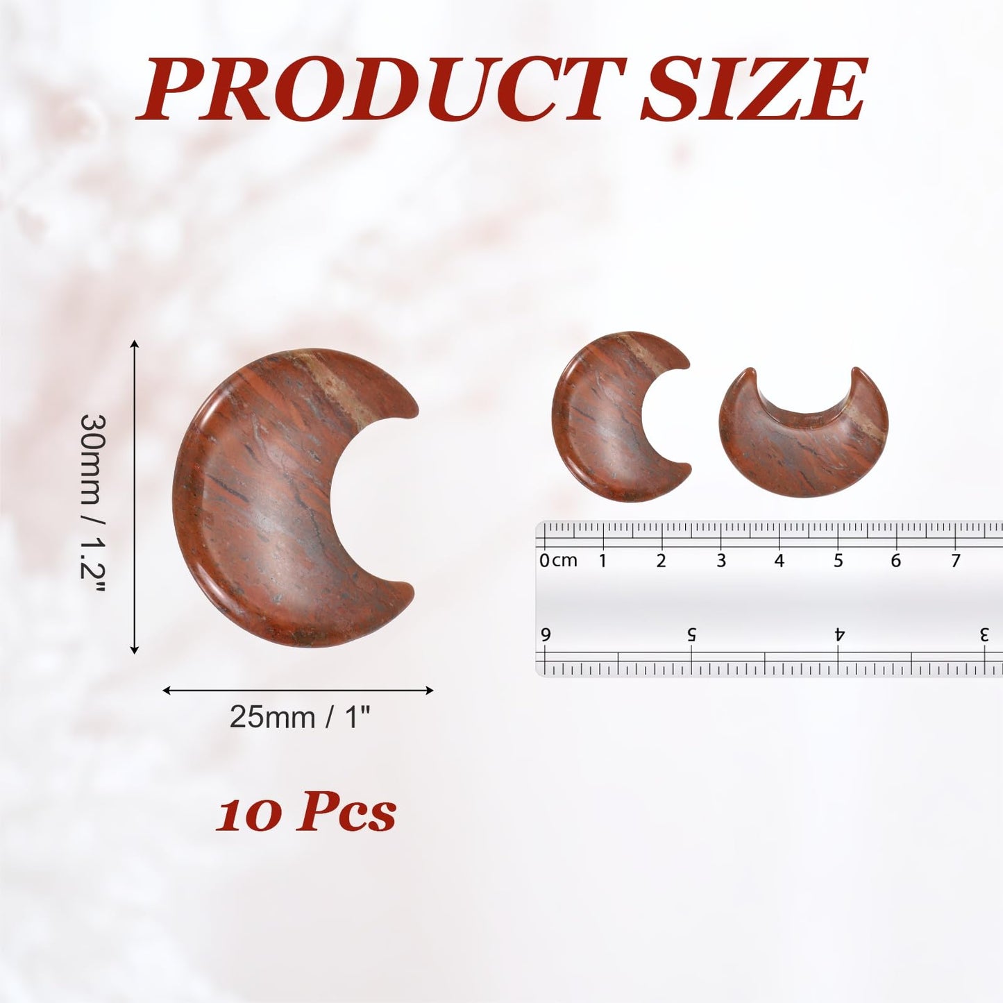 MECCANIXITY 10 Pcs Moon Crystal Worry Stone, 1.2 Inch Length Natural Red Jasper Moon Gemstone Bulk, Carved Pocket Stones for Meditation Balancing Pendant Decor