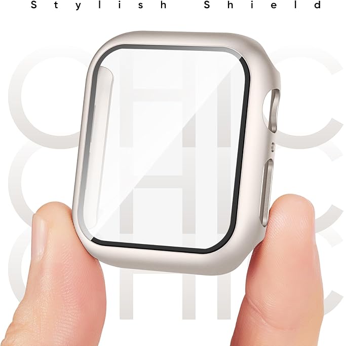 Compatible for Apple Watch Band 44mm 45mm and Case with Screen Protector, Soft Silicone Sport Strap Bands and Protective Cover with Tempered Glass for iWatch Series 9 8 7 SE 6 5 4