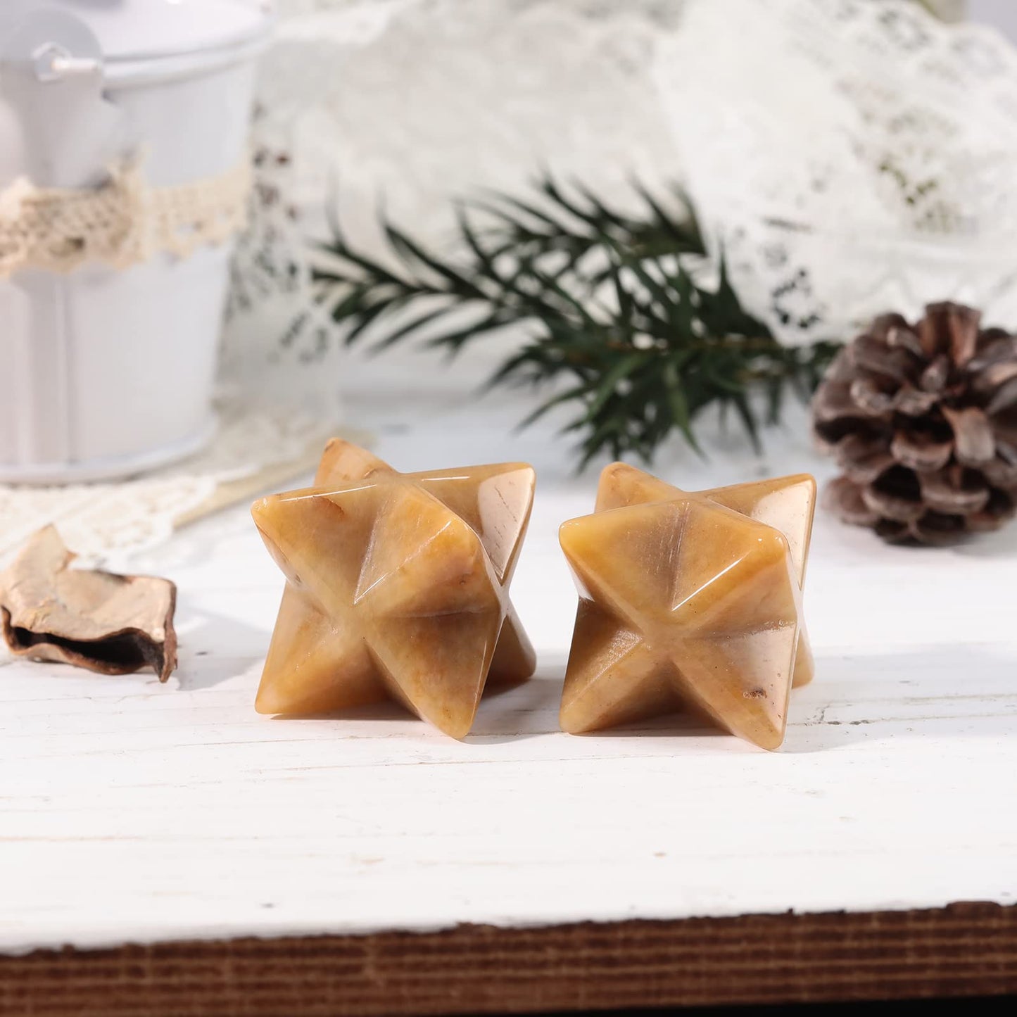 Loveliome Natural Yellow Jade Merkaba Crystal Protection Sacred Meditation Energy Generator Healing Chakra Six-Pointed Star 1 Inch