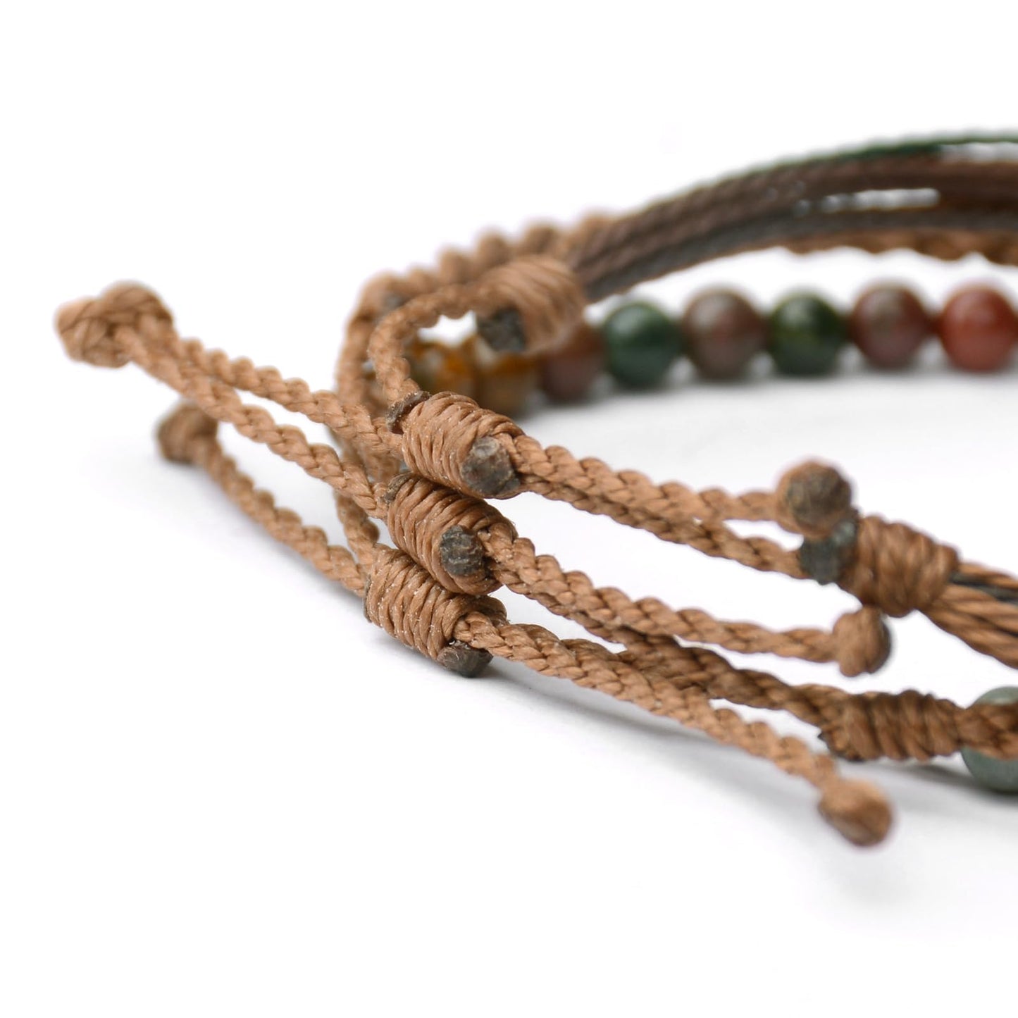 Handmade Natural Stone Beaded Healing Bracelet Gift for Men Adjustable Rope String Bracelet (Ocean Agate, Adjustable)
