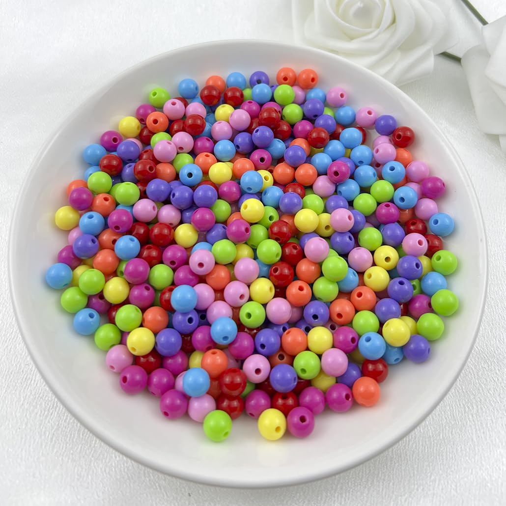 Mulutoo 200Pieces 10MM Acrylic Round Beads Round Acrylic Balls Chunky Beads Smooth Spacer Plastic Pastel Beads Craft Beads for Necklace and Bracelet Making Crafting Supplies(174-dark Mixed Color)