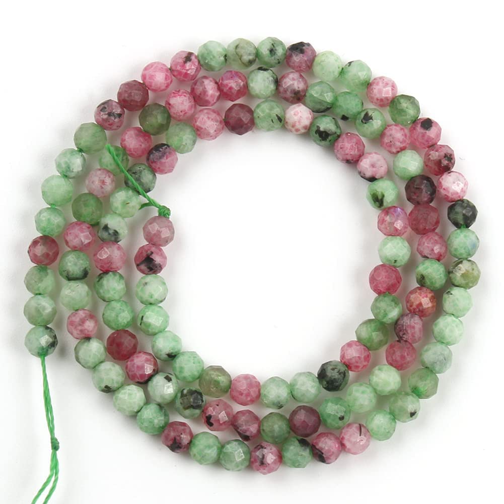 Song Xi 180pcs 2mm Natural Ruzy Zoite Gemstone Beads Faceted Round Loose Stone Beads for Jewelry Making