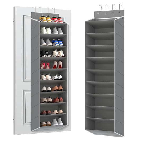 REGELETO 10 Tiers Large Size Over Door Shoe Organizer Storage, Hanging Shoe Rack for Door with Deep Pockets, Fit 20-30 Pairs Shoe Organizer Holder for Sneakers and Boots (Grey)