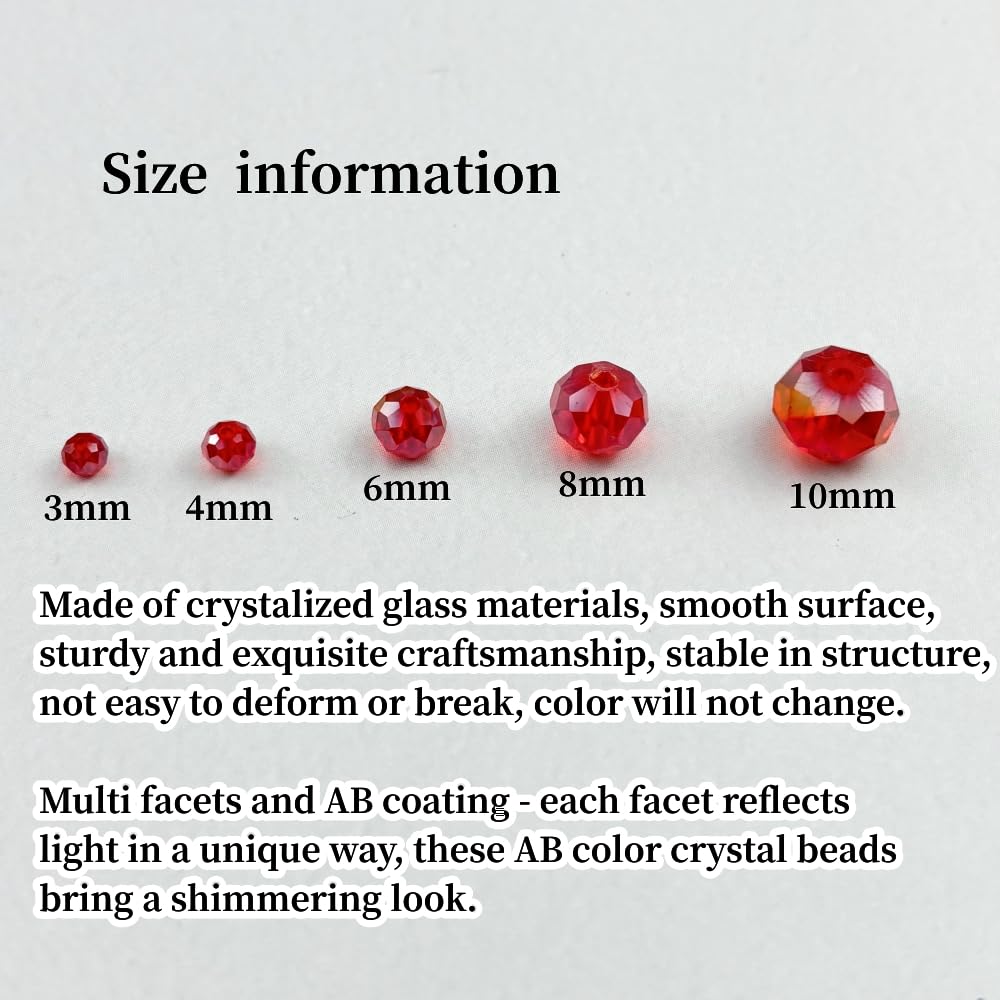 YHYPOCI 50pcs 10mm Crystal Glass Beads for Crafts Faceted Rondelle Glass Beads for Jewelry Making Crystal Spacer Beads for Necklaces Bracelets Earrings DIY Craft(Red AB)