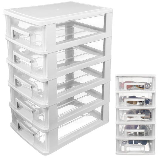 Kisangel Multifunctional 5-Layer Transparent Plastic Drawer Storage Cabinet 12.36X8.30X5.98In Portable Desktop Organizer for Office Study Living Room Sundries Storage