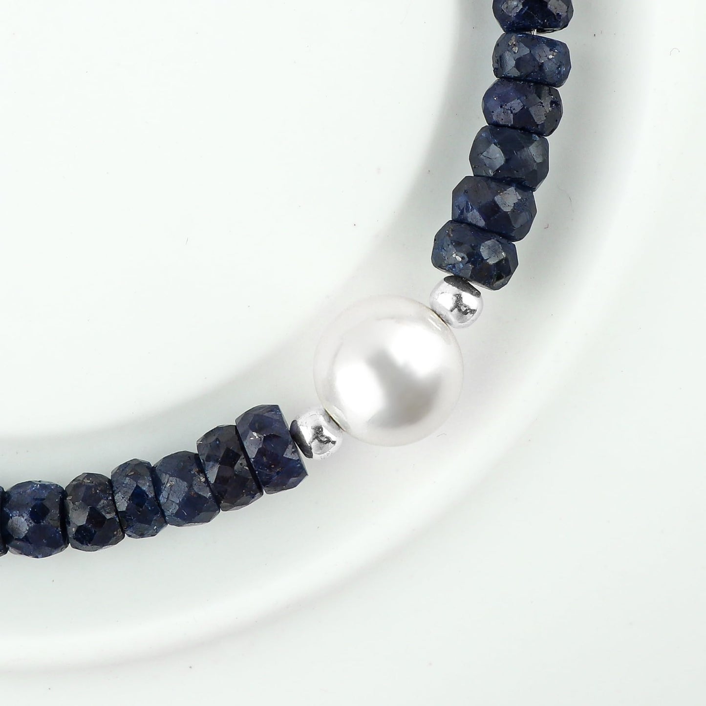 CRYSTALINES Genuine Blue Sapphire Color Curundum Gemstones Beads Bolo Bracelet with Pearl, Handmade Bracelet, Healing Crystals, Silver Jewelry, Adjustable Chain, Gift for Women, 10inch