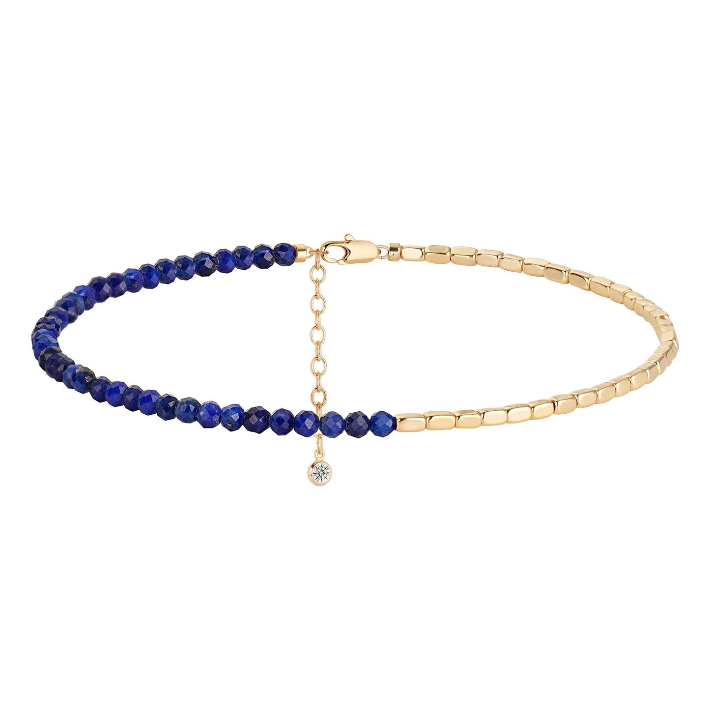 MYEARS Women Beaded Bracelet Gold Gemstone Lapis Lazuli 14K Simple Dainty Handmade Chain Everyday Boho Beach Jewelry