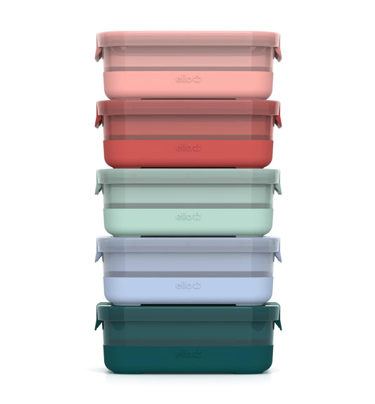 Ello Plastic 3.7 Cup Meal Prep Set 10 Pc, 5 Pack Set - BPA Free Plastic Food Storage Container with Silicone Boot and Airtight Lids, Dishwasher, Microwave, and Freezer Safe, Melon