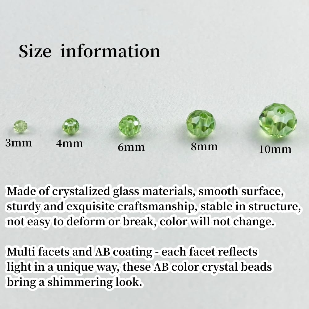 YHYPOCI 400pcs 4mm Crystal Glass Beads for Crafts Faceted Rondelle Glass Beads for Jewelry Making Crystal Spacer Beads for Necklaces Bracelets Earrings DIY Craft(Light Green AB)