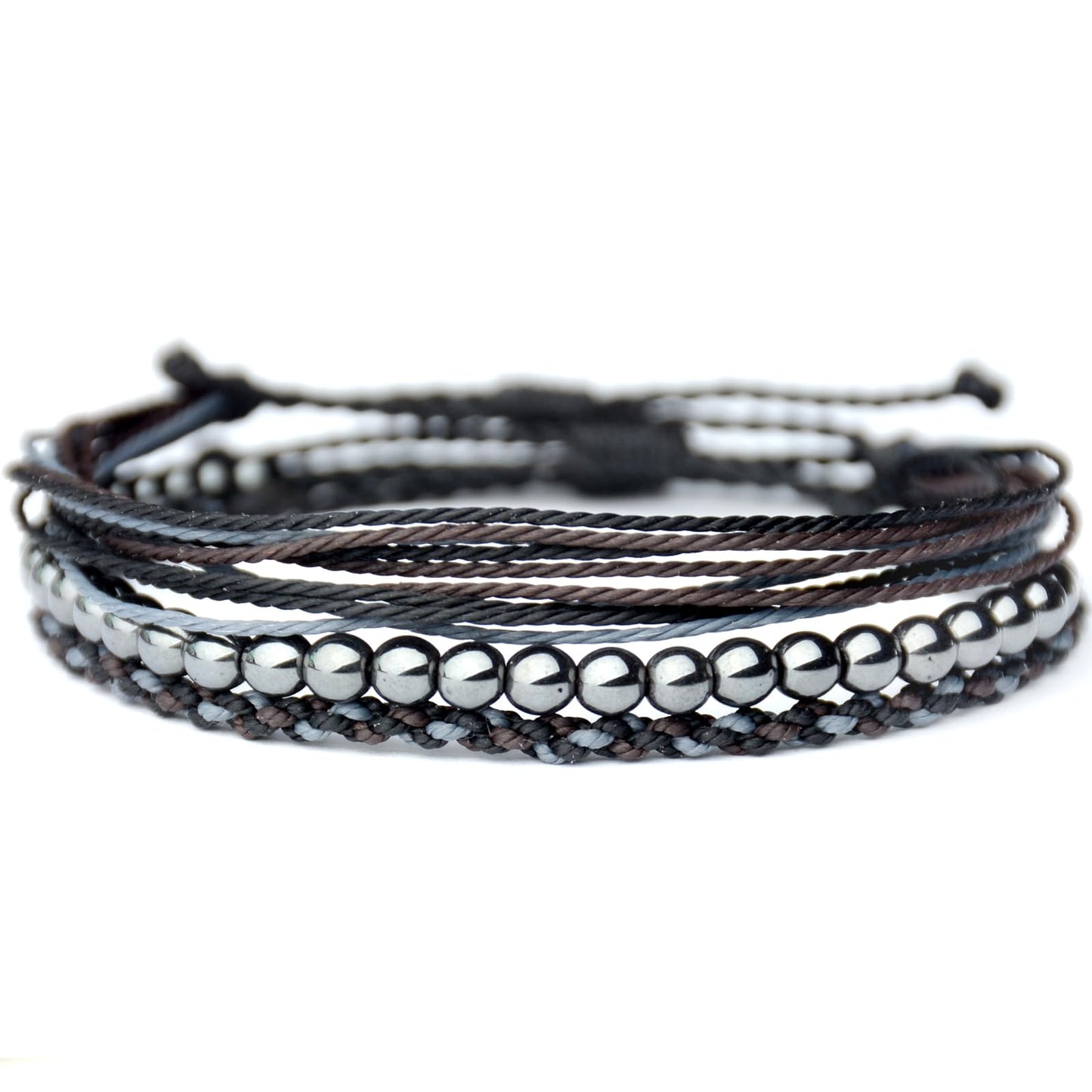 Handmade Natural Stone Beaded Healing Bracelet Gift for Men Adjustable Rope String Bracelet (Hematite, Adjustable)