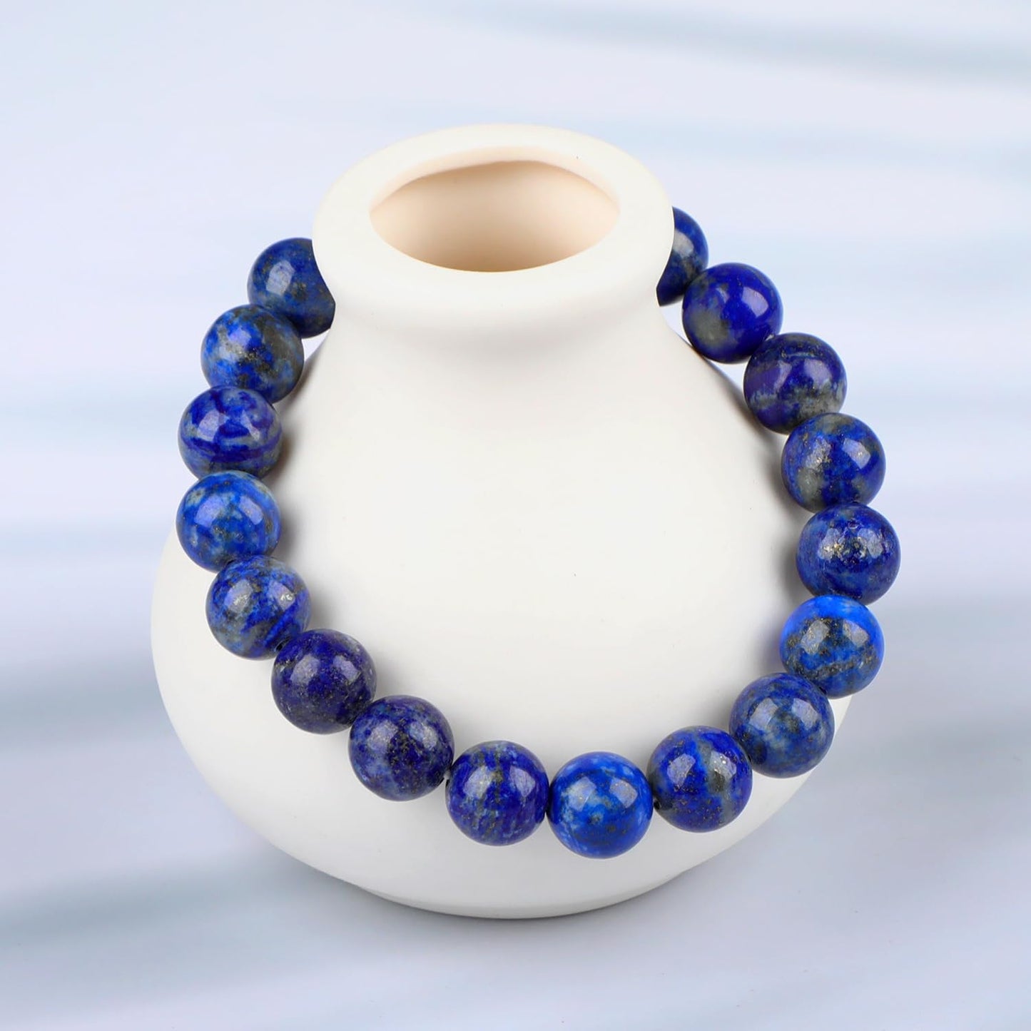 LPBeads Handmade Natural Gemstone Stretch Elastic 10mm Lapis Lazuli Bracelet Healing Crystal Round Stone Beads Jewelry Gifts for Women Men