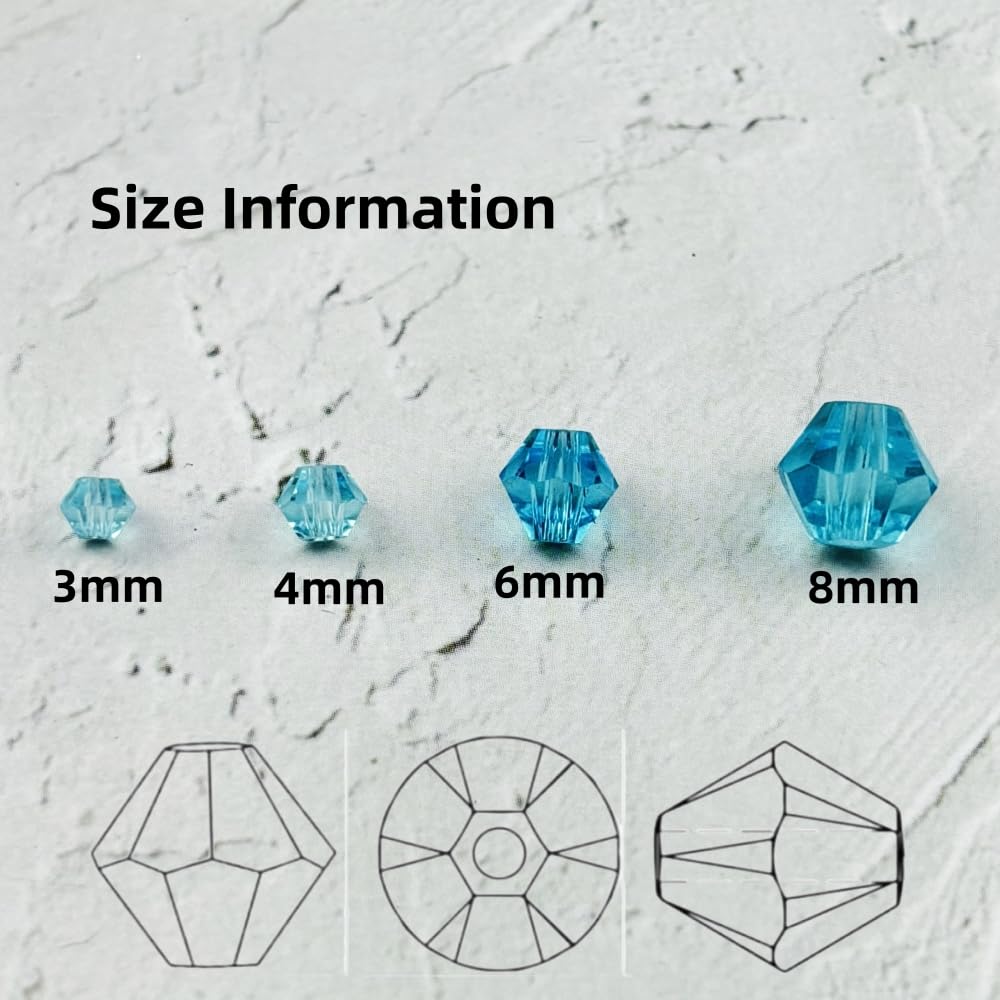 YUEXIGO 400pcs 4mm Bicone Glass Crystal Beads for Jewelry Making, Faceted Bicone Glass Spacer Beads for Bracelet Earring Necklace DIY Craft(Light Lake Blue)