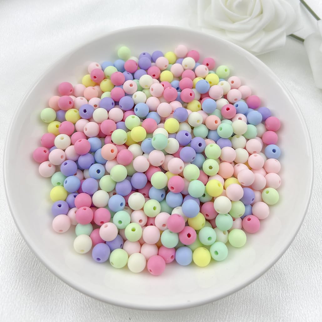 Mulutoo 400Pieces 8MM Acrylic Round Beads Round Acrylic Balls Chunky Beads Smooth Spacer Plastic Pastel Beads Craft Beads for Necklace and Bracelet Making Crafting Supplies(173-matte Mixed Color)