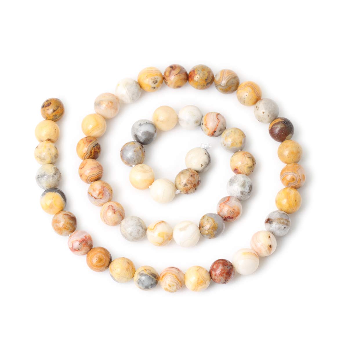 CHEAVIAN 45PCS 8mm Natural Yellow Crazy Lace Agate Gemstone Round Loose Beads for Jewelry Making 1 Strand 15"