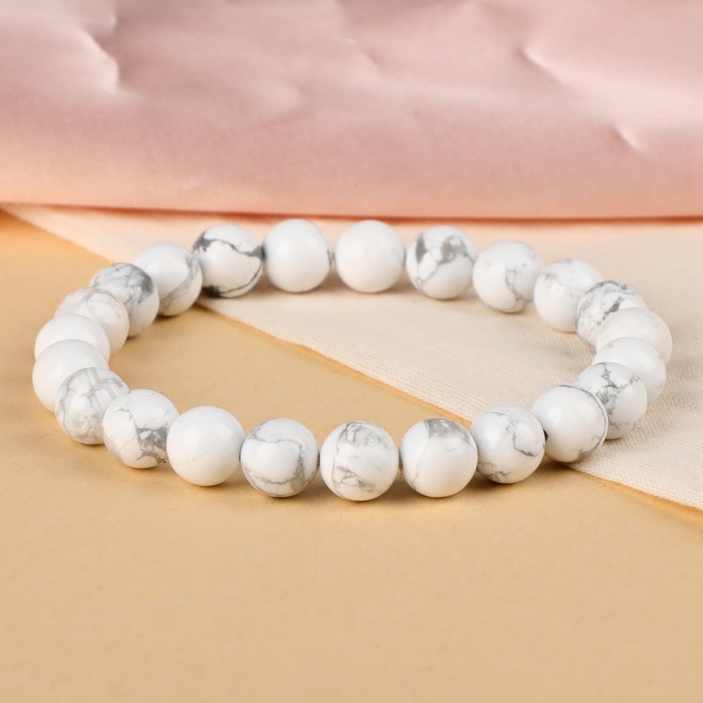 LPBeads Handmade Natural Gemstone Stretch Elastic 8mm White Howlite Bracelet Healing Crystal Round Stone Beads Jewelry Gifts for Women Men