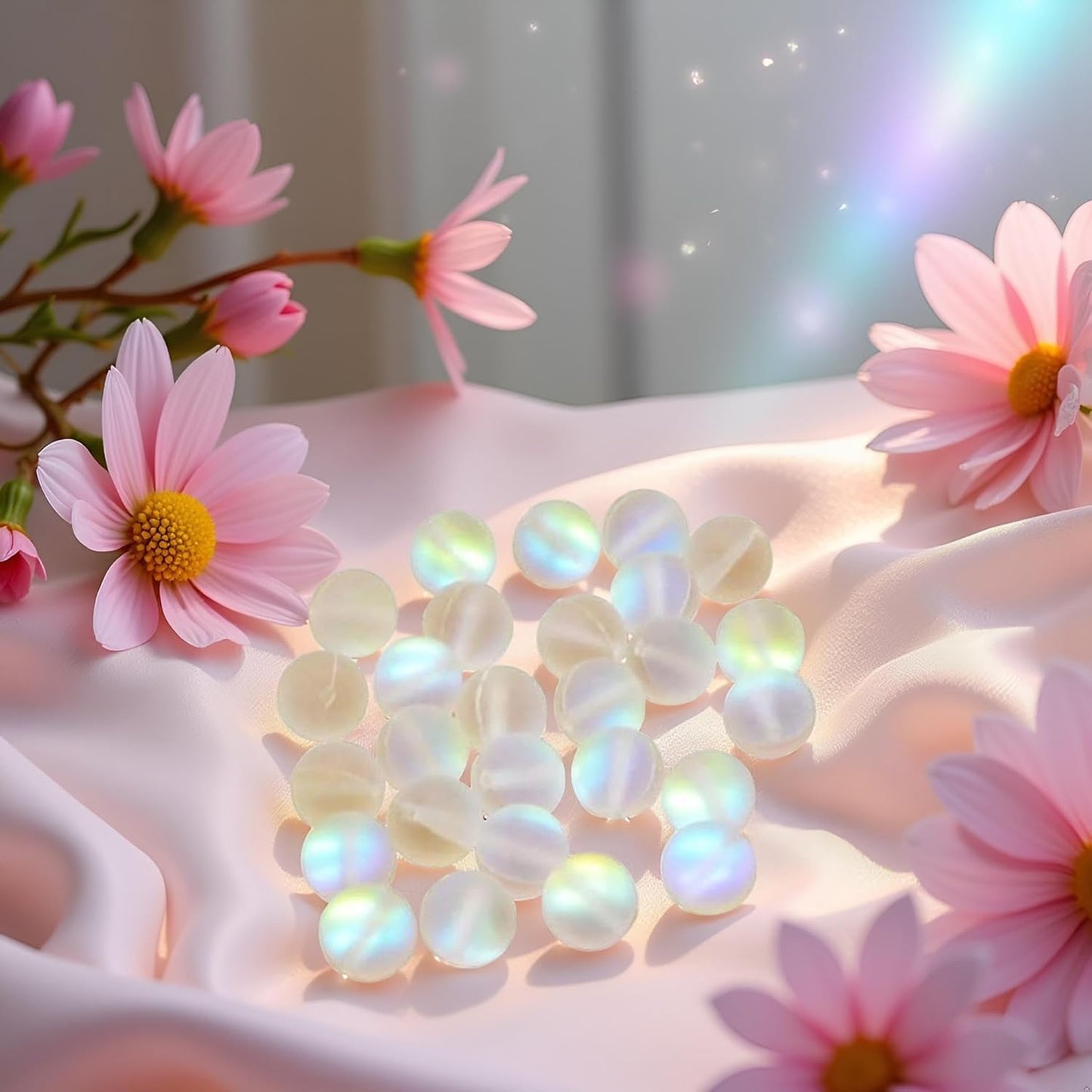 Matte Crystal Glass Beads, 8mm, 100 Pieces, Mermaid Aurora Moonstone Style for Jewelry Making, Crafts