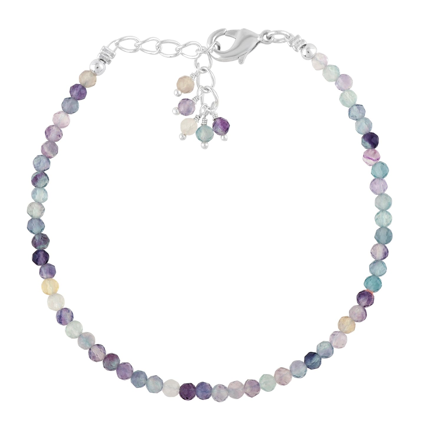 CRYSTALINES Natural Multi Fluorite Gemstones Beads Bracelets, Real Crystals Jewelry, Birthstone, Handmade, Beaded Bracelet, Silver Plated, Adjustable Chain- 7+1inch, Women Bracelet, AAA Grade