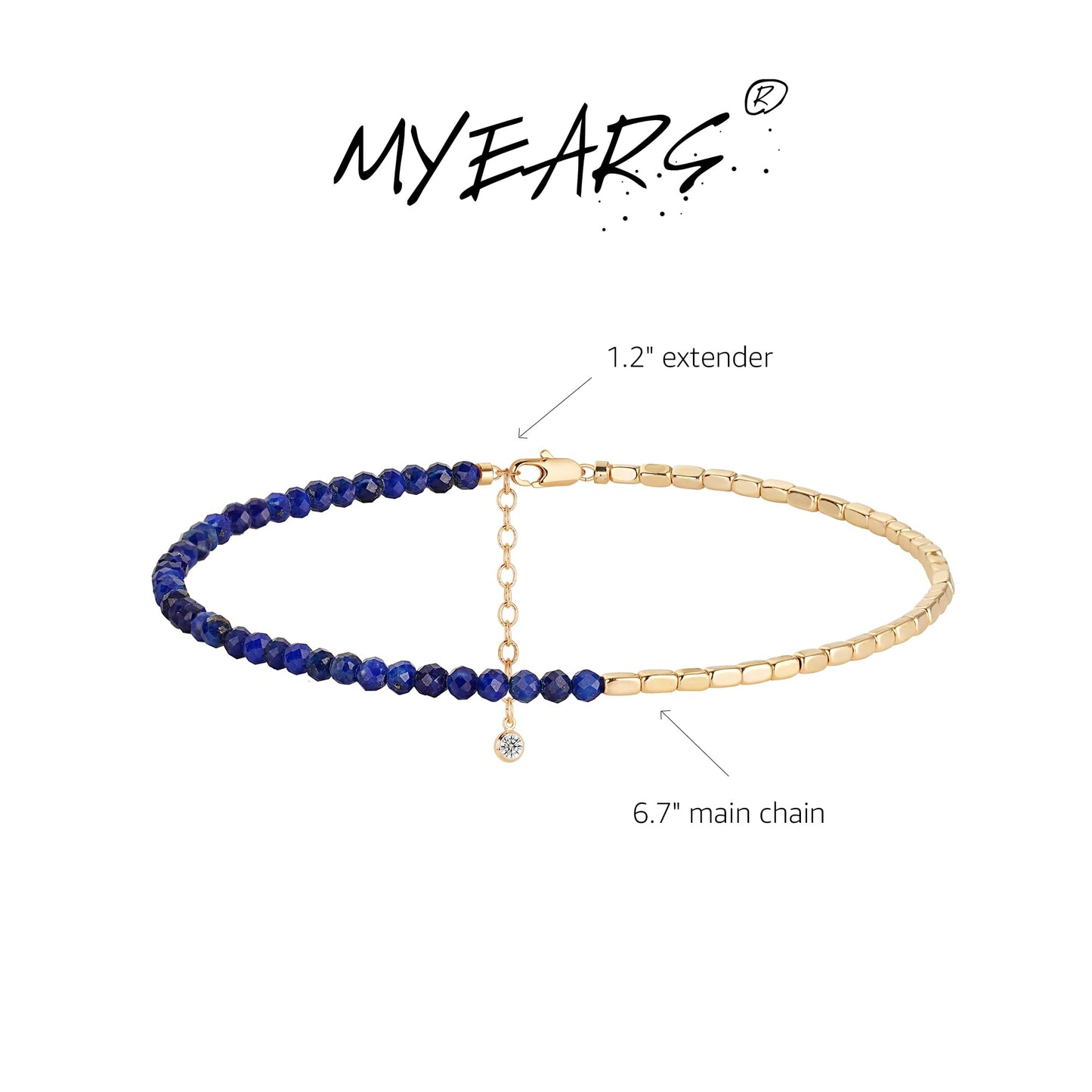 MYEARS Women Beaded Bracelet Gold Gemstone Lapis Lazuli 14K Simple Dainty Handmade Chain Everyday Boho Beach Jewelry