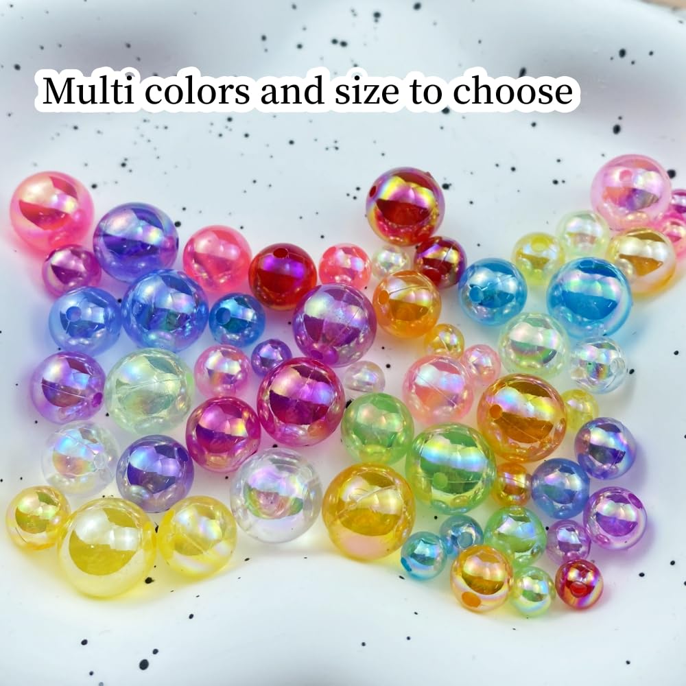 1000pcs Acrylic Round Beads - 6mm AB Colors Craft Beads with Holes for Earring Bracelet Necklace Key Chains Jewelry Making