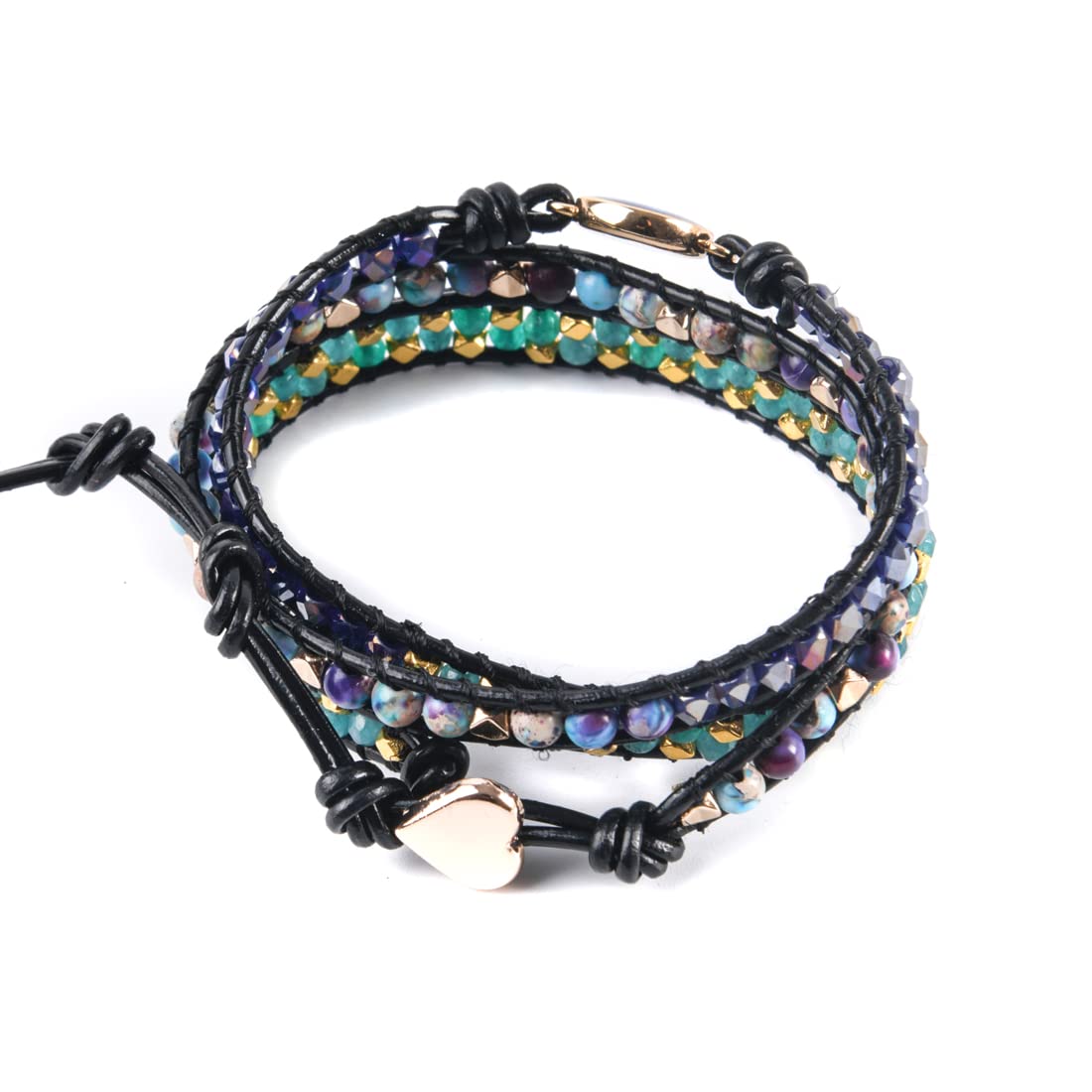 YGLINE Natural Stone Wrap Bracelet For Women,Healing Energy Bead Leather Wrap Bracelet Jewelry Collection