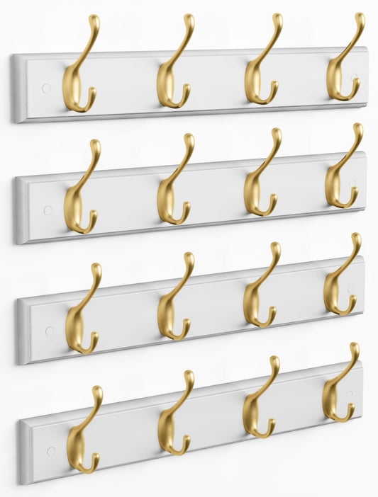 Forbena Gold Coat Rack Wall Mount, Decorative Coat Hooks for Wall, Heavy Duty Coat Hanger Key Holder for Hanging Hats, Coats, Purses, Bags Bathroom, Teen Grils Room (White and Gold, 4 x 4 Hook)